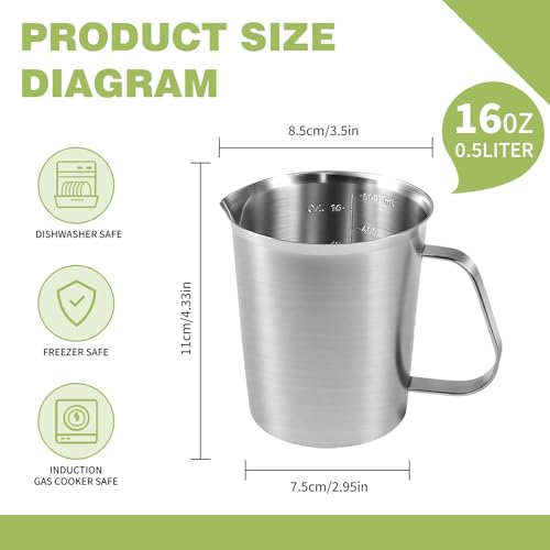 Stainless Steel Measuring Cups 2-Pack, Unbreakable Metal Measuring Cup Set with Easy-Read OZ/ML Marks & Secure Grip Handle, Ideal for Kitchen, Baking, Bar, Party & Pet Food (16 oz+16 oz) - size: 16 oz+16 oz