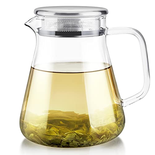 Teabloom One-Touch Tea Maker, 2-in-1 Teapot and Kettle with Stainless Steel Filter Lid for Loose Tea – Stain-Free Borosilicate Glass Teapot (27 Oz) – Tea Connoisseur's Choice - size: 27 OZ / 800 ML