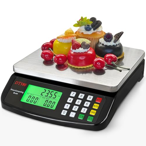 Large Digital Kitchen Scale 40kg/88lb Stainless Steel Price Computing Scale Counting Scale Deli Scale with LCD Display for Baking Bread Cooking Meat Prep Parts and Coins Adapter Included (Black) - color: Black 40kg