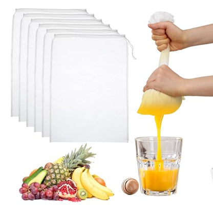6Pack Nut Bag Strainer Cheesecloth Bags for Straining, 200/300 Mesh Nylon Cheese Cloth Bags Reusable Nut Milk Bag for Straining Fruit Juice Cheese Coffee Tofu Yogurt Tea(12 x 8 Inch)