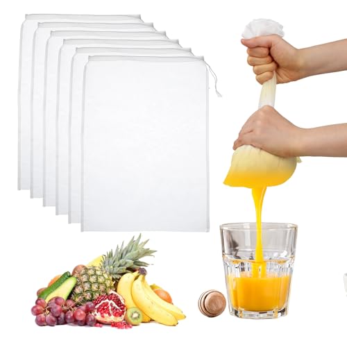 6Pack Nut Bag Strainer Cheesecloth Bags for Straining, 200/300 Mesh Nylon Cheese Cloth Bags Reusable Nut Milk Bag for Straining Fruit Juice Cheese Coffee Tofu Yogurt Tea(12 x 8 Inch)