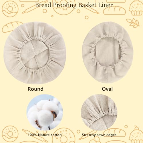 10 PC Bread Proofing Cloth Covers – 5 Oval 10" & 5 Round 9" Reusable Banneton Liners – Sourdough Basket Fabric Covers for Dough Fermentation – Natural Unbleached Cotton – Fits Most Proofing Baskets