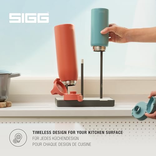 SIGG - Elara Bottle Drainer - Non-Slip - Waterproof drip Tray - Scratch-Free Rubberised Holders - BPA-Free & Dishwasher Safe - Swiss Design - Made in the EU - Grey