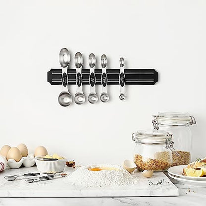 Spring Chef Stainless Steel Magnetic Measuring Spoons Set with Strong N45 Magnets, Heavy Duty Metal Kitchen Gadgets for Baking & Cooking, Fits in Most Kitchen Spice Jars, Set of 8 with Leveler, Black - color: Black, size: 1-Pack