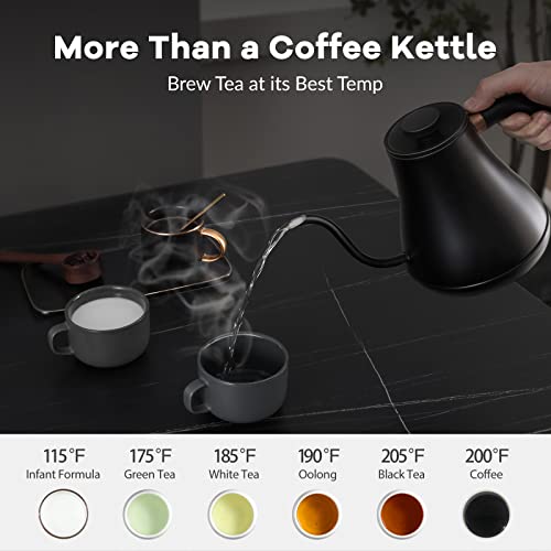 Mecity Electric Kettle Gooseneck Pour Over Kettle ±1℉ Temperature Control Quick Heating Water Boiler for Coffee & Tea & Formula Auto Shut Off Tea Kettle 1200 Watt, 0.8L, Matt Black, Barista Edition - color: Matt Black