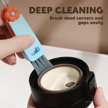 HRXFOZ 3-in-1 Cup Lid Cleaning Brush Set, 3 PCS Multifunctional Cleaning Brush with Cup Mouth, Gap, and Corner Brushes, Plastic Nylon Bristles, White and Blue, 3 Count - color: 3 Pcs