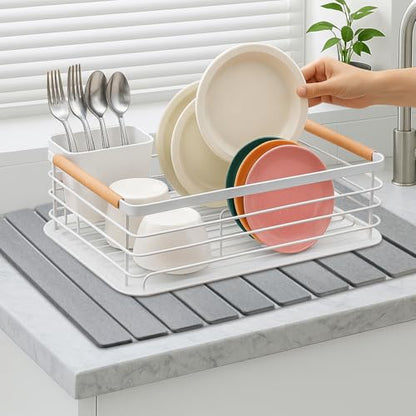 Large Stone Dish Drying Mat for Kitchen Sink Countertop Dish Drainer Diatomaceous Earth Mat Collapsible Dishes Rack Drying Tray Water Absorbent Quick Draining Pads Fast Foldable Bathroom Drying Mats - color: Light Gray
