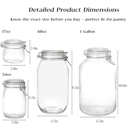 BJONKZ 4 Pack 34 oz Glass Jars with Airtight Lids – Food Storage Containers with Preserving Seal Wire Clip Fastening, Glass Canisters for Kitchen Canning Flour, Cereal, Sugar, Beans (34oz*4) - size: 34oz*4