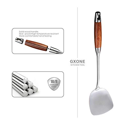 Chinese Wok Spatula, 304 Stainless Steel Spatula with Heat Resistant Wooden Handle Wok Utensils,Silver/15.7Inch - style: Wok Spatula-wood handle