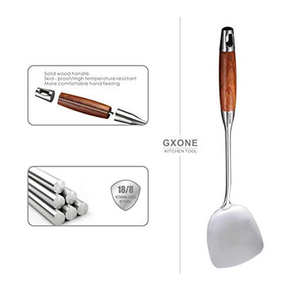 Chinese Wok Spatula, 304 Stainless Steel Spatula with Heat Resistant Wooden Handle Wok Utensils,Silver/15.7Inch - style: Wok Spatula-wood handle
