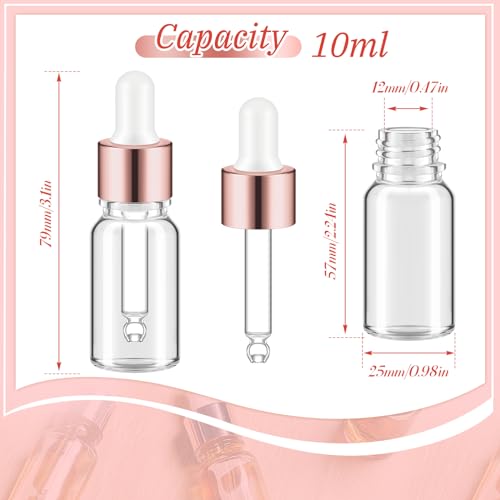 Didaey 100 Pcs 1/2/3/5/10/15 ml Mini Glass Oil Dropper Bottle Bulk, Clear Essential Small Empty Bottles Sample Containers Perfume Liquid Vials with Cap for Traveling (10 ml,Rose Gold) - color: Rose Gold, size: 10 ml