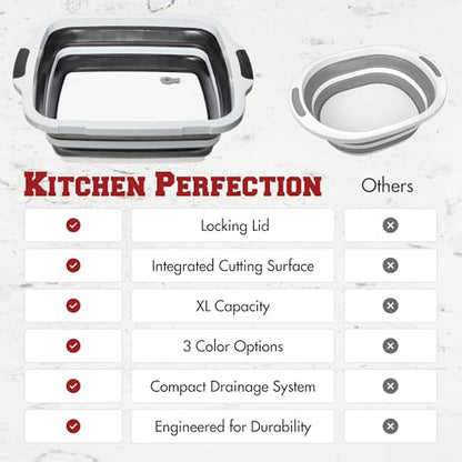 KITCHEN PERFECTION Collapsible XL Smoker & BBQ Prep Tub with Locking Lid & Cutting Board - Grill Caddy Container for Meat Marinating & Brine Perfect For Brisket, Turkey & Ribs - Best Gift For Men - color: Black