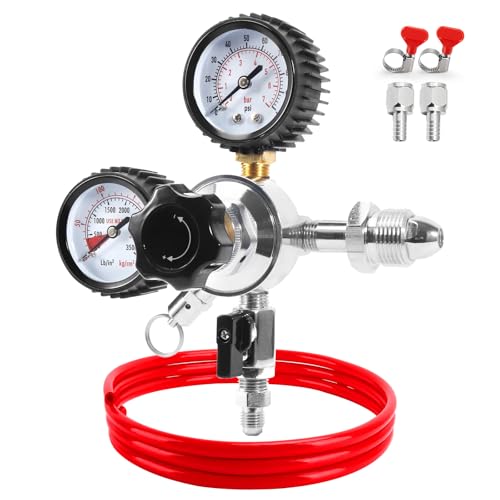 CGA580 Nitrogen Beer Regulator Nitrogen Tank Regulator, Dual Gauge Gas Regulator with 5Ft Beer Line, Nitrogen Keg Regulator with 2Pcs 5/16’’ Barbs Hose Clamps for Homebrew
