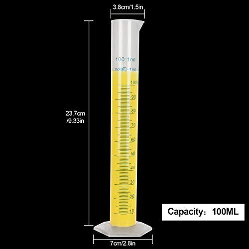 Plastic Graduated Cylinder, Transparent Measuring Cylinder Durable Lab Test Tube Flask, 2-Sided Measuring Lines Graduated Cylinder Beaker for Science Projects, Pour Spout (10, 100ml) - size: 100ml