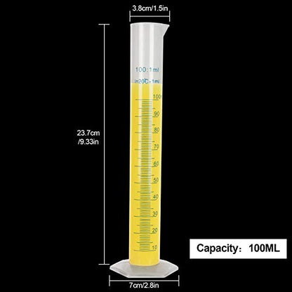 Plastic Graduated Cylinder, Transparent Measuring Cylinder Durable Lab Test Tube Flask, 2-Sided Measuring Lines Graduated Cylinder Beaker for Science Projects, Pour Spout (10, 100ml) - size: 100ml