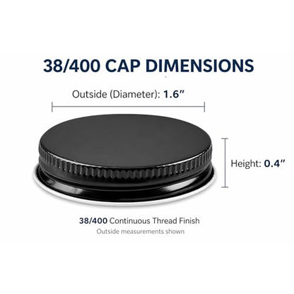 Metal Growler Caps For 1-Gallon & 1/2-Gal Sized Glass Growler Jugs - 1.5" (38mm) Dia, Made in USA - Beer/Kombucha/Homebrew Bottle - Food Grade Lid w/Continuous Thread & Plastisol Liner (3, Black) - color: Black