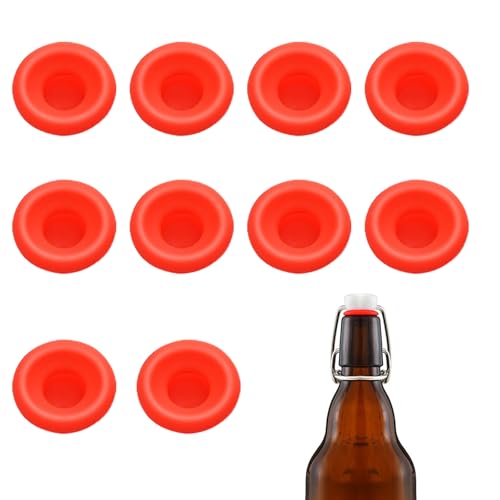 10PCs Dopamine color Silicone Gaskets Washers Seals for Cap Swing Flip Top for Home Brew Beer Soda Bottle Sealing (Red) - color: Red