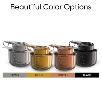 Color Up Measuring Cup Set, 8 Piece, Copper and Chrome Finish, Stainless Steel, Accurate for Wet & Dry Ingredients, Embossed Markings, Easy Pour Spouts, Dishwasher Safe, Kitchen Essential (Stainless) - color: Stainless