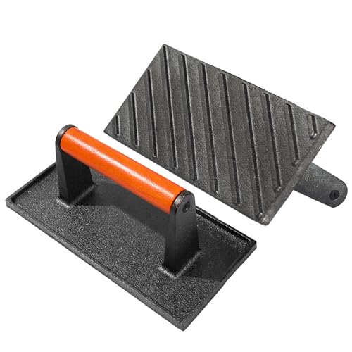 vivicreate Bacon Press, Griddle Press, Grill Press, Meat Press, cast Iron Grill Press, cast Iron Griddle, Iron Press, cast Iron Material with Wooden Handle - size: rectangle