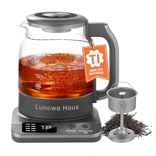 120V Titanium & Glass Electric Tea Kettle, Pro Steam Extraction for All Teas (Green, Black, Oolong), 11 Temp & 10 Strength Levels, 1.2L, 12H Keep Warm, BPA-Free, 1 Infusers - color: Grey with Extraction Tea Infuser