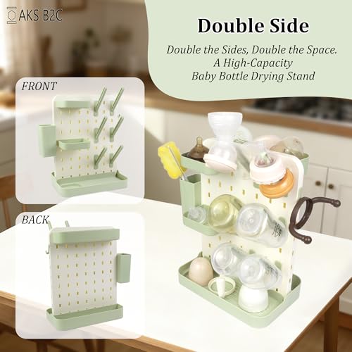 Baby Bottle Drying Rack Space Saving Countertop Vertical Rack with Brushes Holder (Green) - color: Green