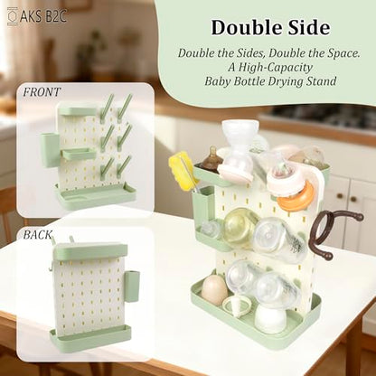 Baby Bottle Drying Rack Space Saving Countertop Vertical Rack with Brushes Holder (Green) - color: Green