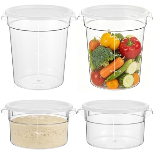 4-Piece Dough Fermentation Buckets with Lids - Dual Sizes (2Qt & 4Qt) Clear Baking Fermentation Tubs, Airtight Dough Proofing Containers for Bread, Pizza, Sourdough & Overnight Cold Ferment - color: Round