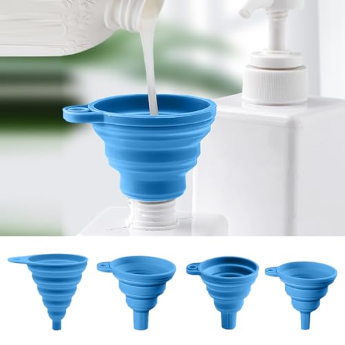 4 Pcs Kitchen Funnel Set, 4 Sizes for Kitchen Accessories Foldable Silicone Collapsible Funnels for Filling Water Bottle Liquid Transfer, Blue - color: 4 Blue