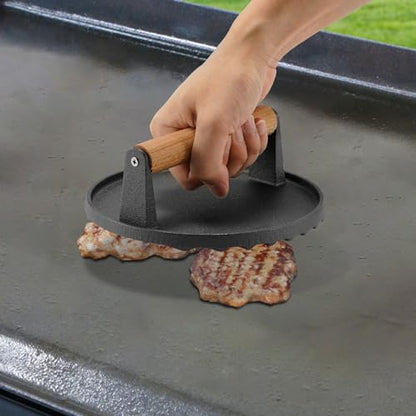 BBQ Accessories 12 Inch Round Stainless Steel Basting Cover - Cheese Melting Dome Round Cast Iron Grill Press Kit for Hamburger Bacon Steak, Best fits for Blackstone Camp Chef Flat Top Griddle Grill - color: Round Press
