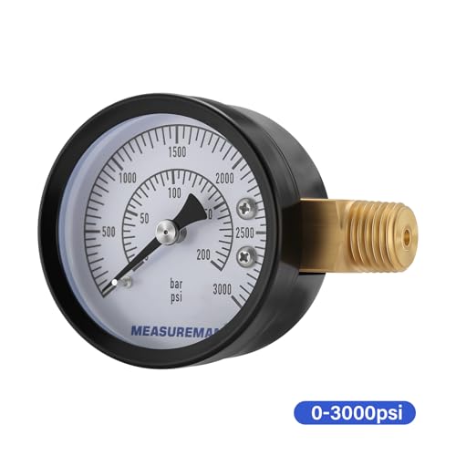 MEASUREMAN CO2 Regulator Gauge Set for Beer Kegs, 0-3000 PSI, Dual Scale, Bar/PSI, 2’’ Dial, 1/4’’ NPT, Radial Mount, Black Iron Case, Aluminum Pointer, Brass Components, with Hose Clamps& Nylon Seals - size: 1pc, style: 0-3000 psi With Washers&Clamps