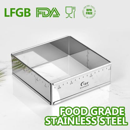 Extensible Square Cake Ring Mold Adjustable Stainless Steel Mousse Ring Detachable Nonstick Cake Cutter Pastry Shaping for DIY Baking - 6.2 × 6.2 ×2 inch - size: (6.2-11.8) × (6.2-11.8) × 2 in