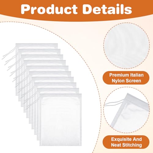 10 Pack Cheesecloth Bag for Straining, Reusable Nut Milk Bag | Nylon Mesh Straining Juicing Bag, 8 x 6In Drawstring Bags for Wine Strainer Fruit Juice Coffee Tea Yogurt Cheese Almond