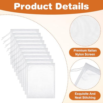10 Pack Cheesecloth Bag for Straining, Reusable Nut Milk Bag | Nylon Mesh Straining Juicing Bag, 8 x 6In Drawstring Bags for Wine Strainer Fruit Juice Coffee Tea Yogurt Cheese Almond