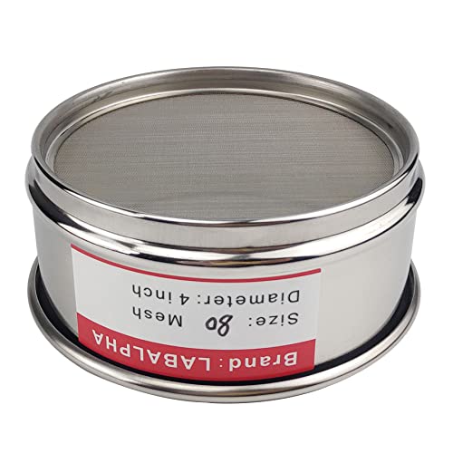 LABALPHA 80 Mesh Lab Sieves, Test Sieve #80 Mesh, 4'' Diameter, 304 Stainless Steel Wire Cloth (0.2mm) - size: 80 mesh (0.2mm)
