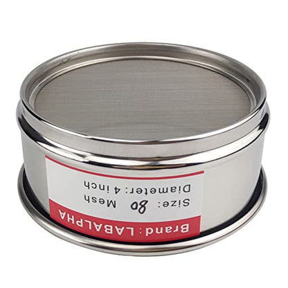 LABALPHA 80 Mesh Lab Sieves, Test Sieve #80 Mesh, 4'' Diameter, 304 Stainless Steel Wire Cloth (0.2mm) - size: 80 mesh (0.2mm)