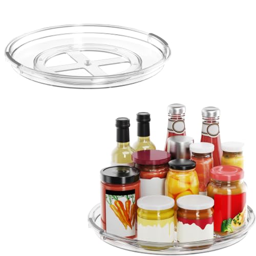 LAMU 2 Pack 11.8 Inch Lazy Susan Organizer Turntable for Cabinet, with High Edges to Prevent Falling, Large Clear Lazy Susan for Kitchen, Pantry, Refrigerator, Countertop, Table, Bathroom - color: Clear, size: 11.8 inch