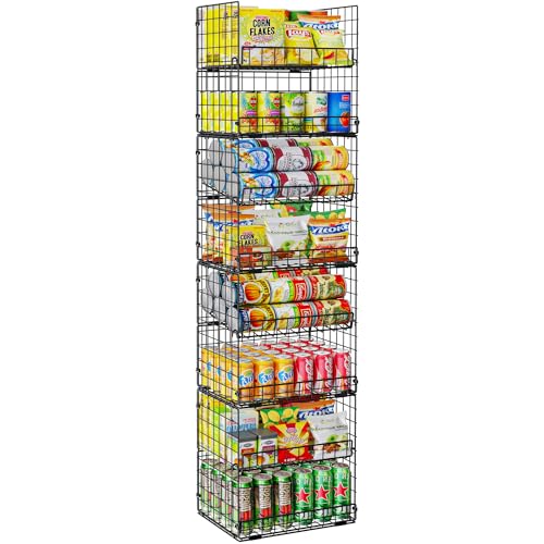 JKsmart 8-Tier Stackable Wire Basket, Can Organizer for Pantry Kitchen, XXL Metal Storage Shelves with Dividers & Handles, Easy Assembly Space Saving Storage Bins for Snacks Fruits Veggies - size: 8 Tier-XXL