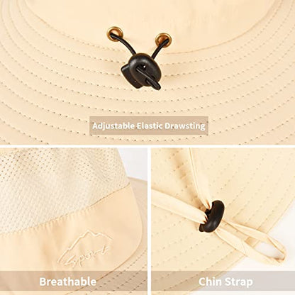 Sun Hats for Men Women Fishing Hat UPF 50+ Breathable Wide Brim Summer UV Protection Hat - color: Beige(with Face Cover & Neck Flap )