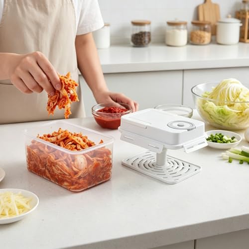 Kimchi Container, Fermentation Box with Press Plate and Date Dial, Plastic Pickle Keeper with Silicone Sealing Ring, Handle and Locking Clips for Sauerkraut, Pickles, Refrigerator Storage