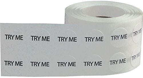 White Try Me Stickers, 1/2 Inch Round, 1000 Labels on a Roll - color: White