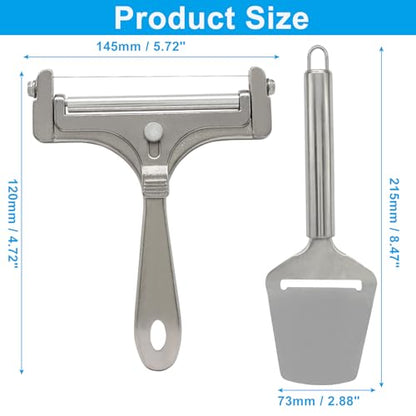 2Pcs Silver Cheese Slicer Kit, Adjustable Thickness Handheld Wire Cheese Cutter, Plane Cheese-Cutter, with Wrench for Butter Mozzarella Cheddar/Block Butter - style: Kit