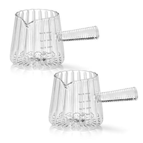 2 PCS Espresso Measuring Cup 6 Oz, Espresso Glass Cups with Glass Handle, Milk Frothing Cup, Espresso Cup for Coffee, Milk, Tea or Maple Syrup Serving (Pure Transparent Color) - color: Pure Transparent Color