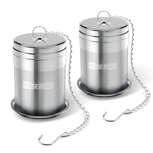House Again 2 Pack Large Tea Infusers, Extra Fine Mesh Tea Strainers for Loose Tea, Updated Slim Threaded Lid & 304 Stainless Steel, Loose Leaf Tea Steeper for Brew Tea Spices & Seasonings - color: Plain, size: Medium-2Pack