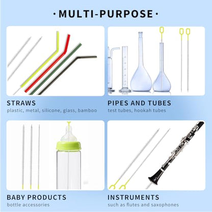 Extra Long 10 Inch Straw Cleaner Brush, Heavy Duty Thin Bristle Straw Brushes for Cleaning, Reusable Metal Straw Cleaner Brush Set for Stanley Cup, Glass Pipe & Drinking Straws (5-Pack) - size: 10 inch
