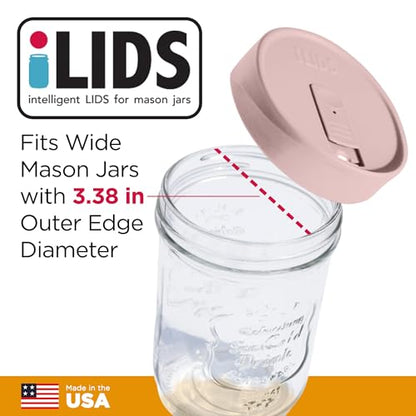 Wide-Mouth Mason Jar Drink Lid - USA Made, BPA-Free, Spill-Resistant for Coffee, Cold Brew & Iced Tea - Fits 3 3/8 in Ball & Kerr Wide Mouth - Pack of 2 - color: Pale Pink