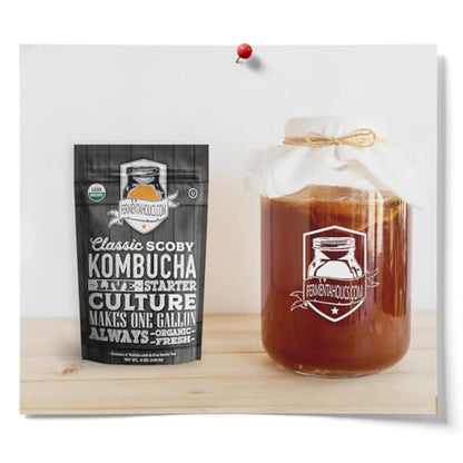 Fermentaholics ORGANIC Kombucha SCOBY With Twelve Ounces of Starter Tea - Live Starter Culture - Makes A One Gallon Batch - 1.5 Cups of Strong Mature Starter Tea - Brew Your Own Kombucha (Kombucha Scoby Starter Pack) - size: 15 Ounce (Pack of 1)