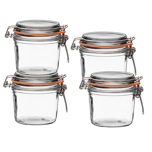Le Parfait Super Terrine 350mL (12oz) Zero Waste Eco-Friendly Glass Canning Jars, Airtight Rubber Seal & Wire Bail Lid, BPA-Free, Water Bath Safe for Food Storage & Preserving, Made in France, 4PK - color: 350ml (Set/4)