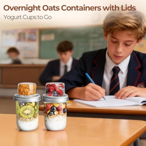 ComSaf Overnight Oats Containers with Lids, 16 oz Glass Mason Jars, 2 Pack | Dual-Layer Design, Yogurt Parfaits, Chia Pudding, Cereal, Fruit and Nuts, Reusable Breakfast Prep - size: 20oz Overnight Oats Cups