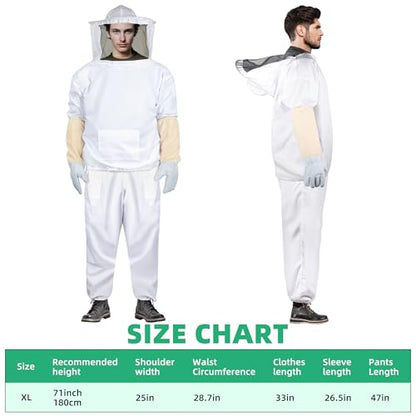 Bee Suits Bee keeper Suit for Men Women Sting Proof Beekeeper with Glove &Ventilated Hood Bee Keeping Starter kit & Beekeeping Supplies - size: Adult-XL