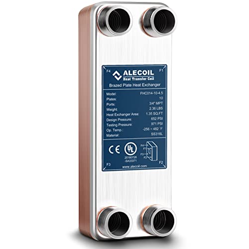 3"x8" 10 Plates Heat Exchanger with 3/4" MPT Port Water to Water 316L Stainless Steel Brazed Plate Heat Exchanger for Water Heating, Floor Heating, Commercial and Industrial Refrigeration - size: 3"X8"-10P